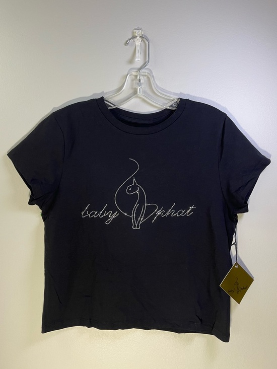 Baby Phat Tops - Baby Phat Black Tee with Silver Rhinestone Cat Logo